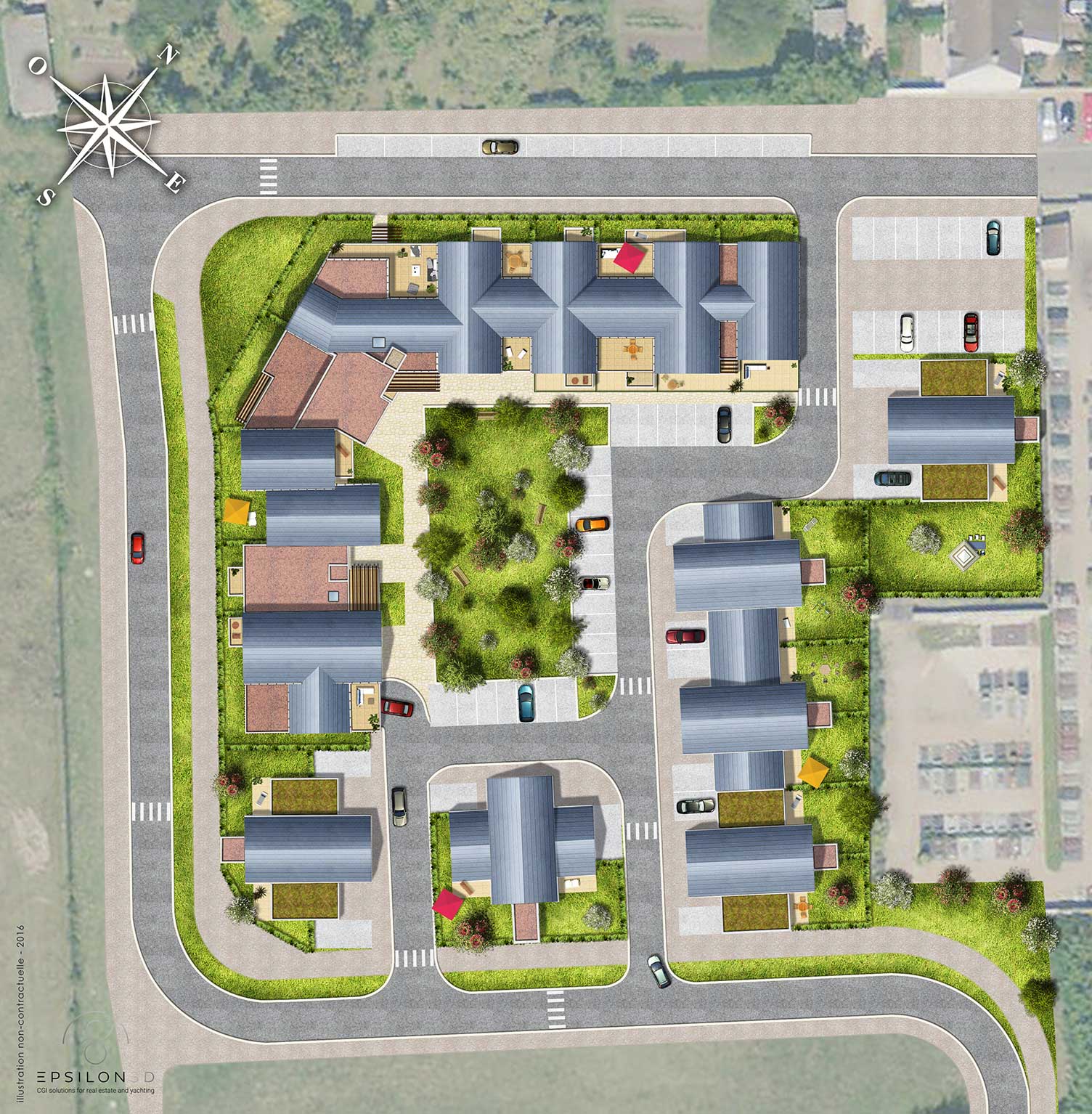 Plan du quartier de la Guignace (Résidence senior + pavillons) ©Epsilon 3D